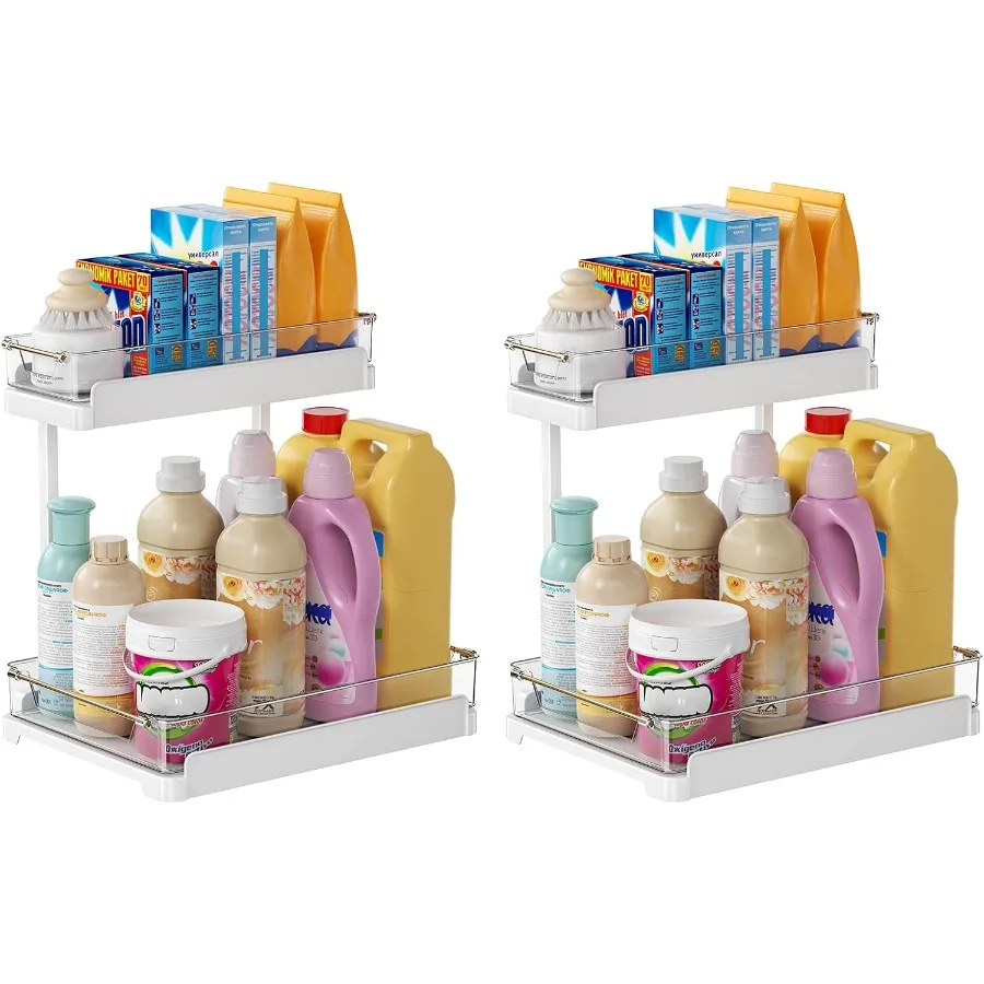 Under Sink Organizer 2Tier Metal Kitchen Under Sink Storage Shelf Bathroom Cabinet PullOut Organizer for Cleaning Supplies Dish