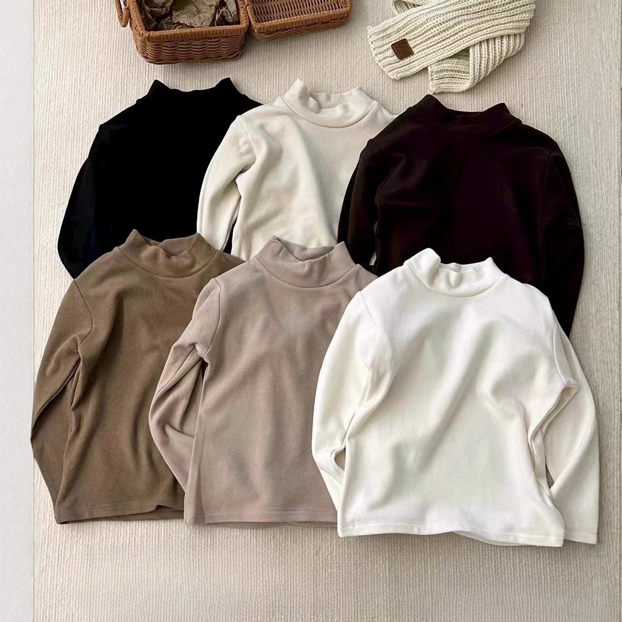 

Children's clothing bottoming shirt semi-turtleneck tops versatile solid color 2025 autumn and winter