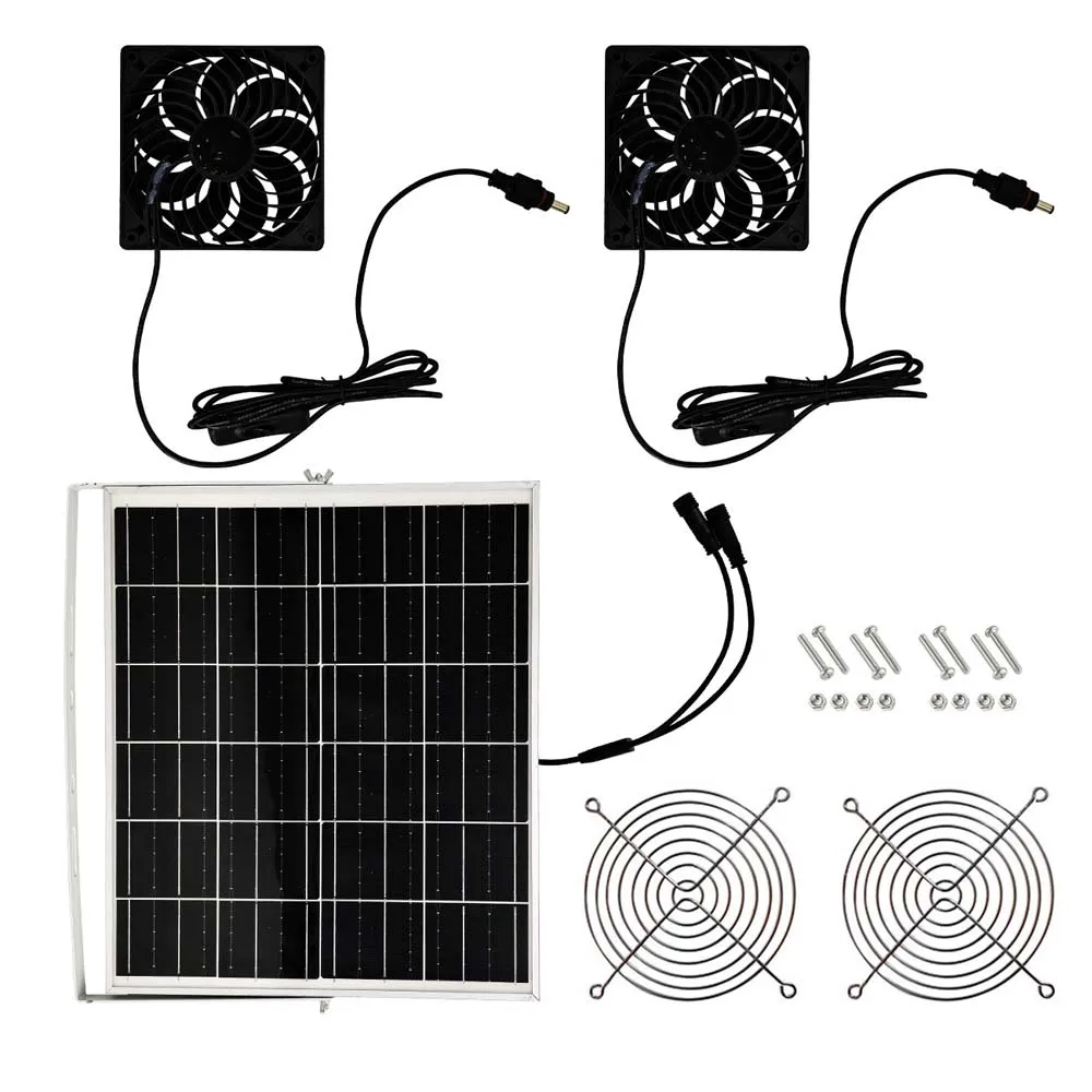 25W Monocrystalline Solar Powered Waterproof Exhaust Fan with Bracket Aluminum Frame Ventilation Kit for Pet House Outdoor
