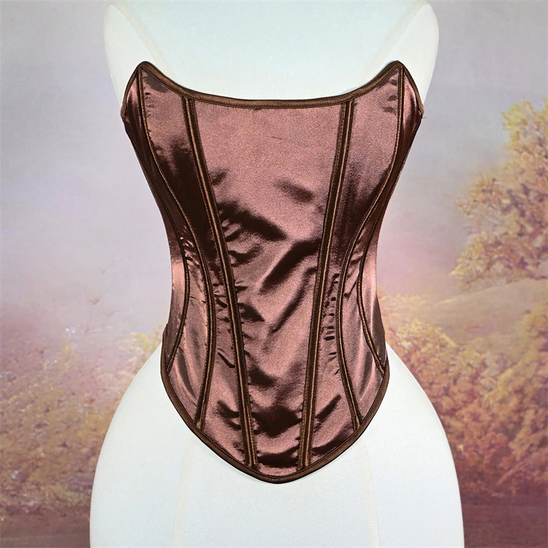 Womens Corset Satin Sexy Plus Size Bustier Strapless Crop Tops Gothic Lace Up Boned Gorset Top Shapewear Clubwear Party Corselet view 6