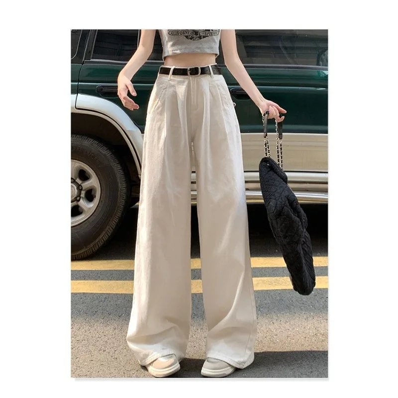 

2024 White European and American Casual Loose Wide-leg Jeans Women's Autumn Niche High Waist Slimming Straight Pants