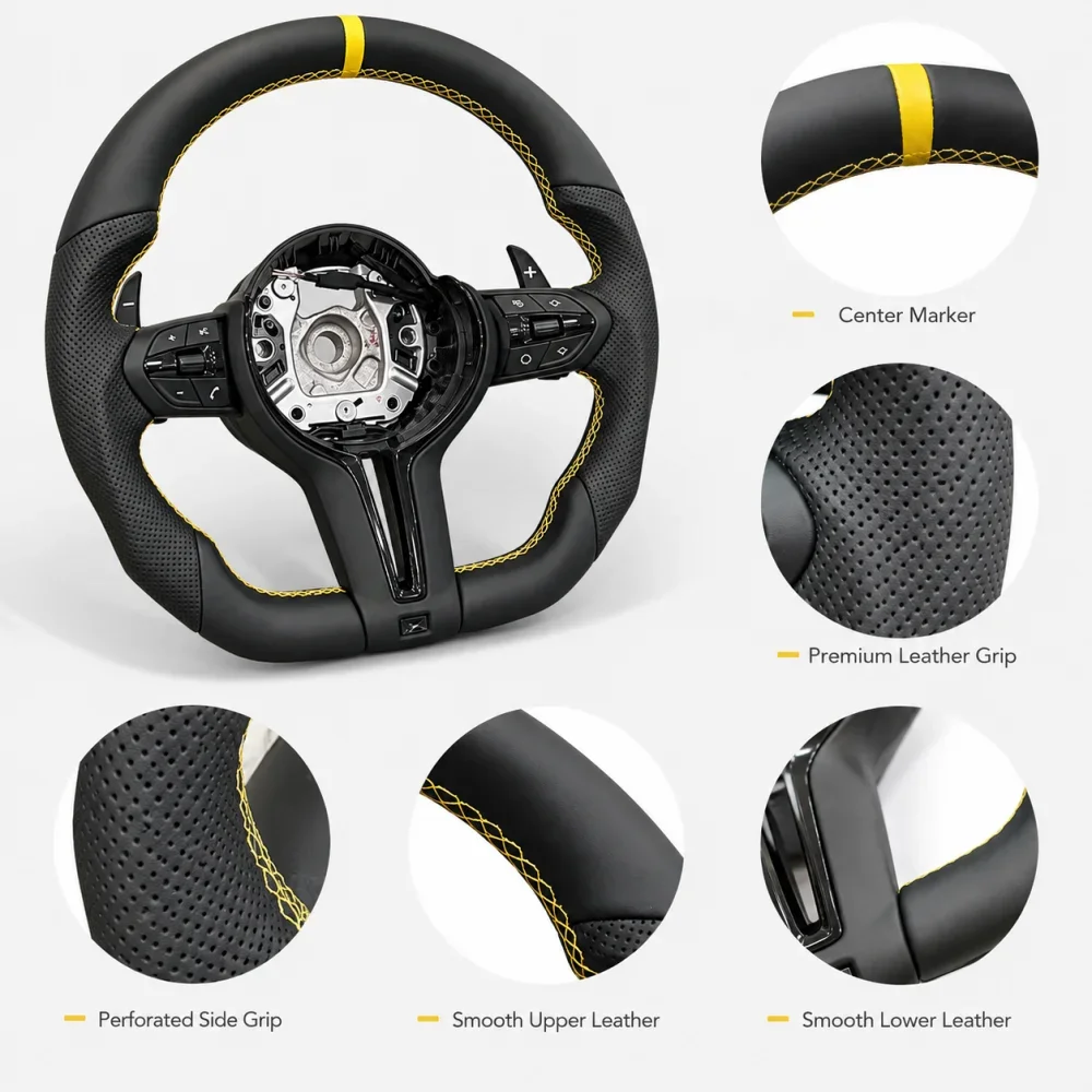With Yellow Mark Steering Wheel For BMW F30 F31 F34 F36 F20 F21 F22 F25 F26 F15 F10 F01 F02 F06 F11 F80 M3 F82 F90 E90 E70 E84