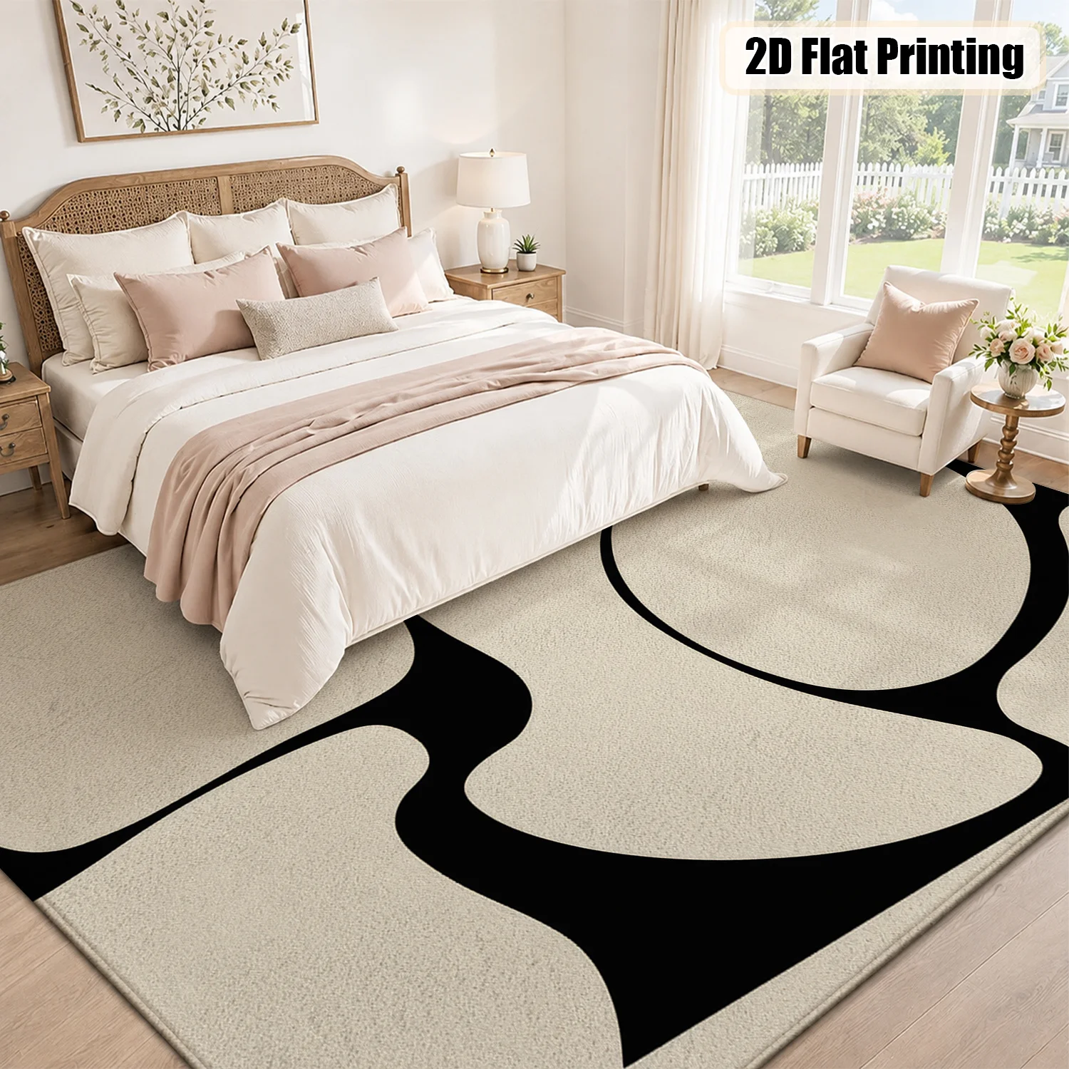 Large Indoor Area Rug, Soft Velvet Low Pile Non-slip Dotted Backing, Machine Washable Modern Abstract Black Beige Organic Pattern, Ideal for Living Room and Bedroom Home Decor - view 6