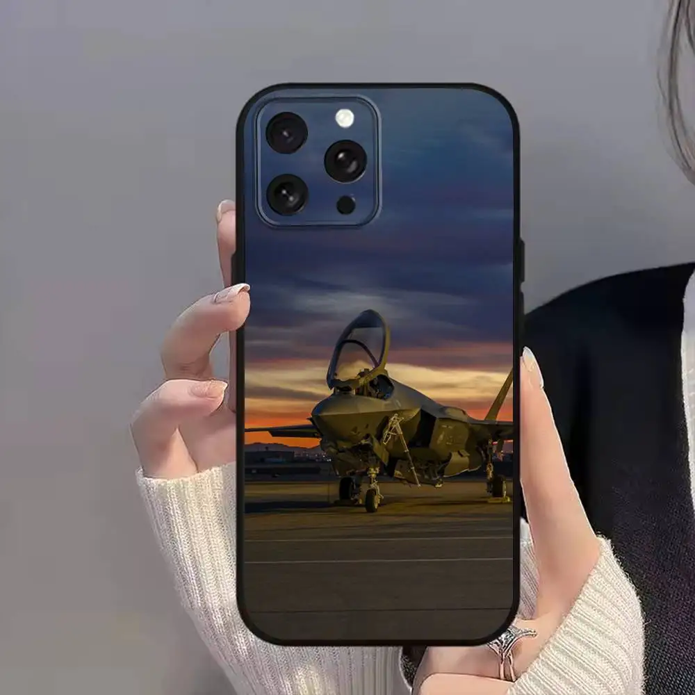 F-F35 F-Fighter jets F22 جراب هاتف آيفون 11,17,16,14,12,15,13,Max,SE4,Plus,E,Pro,Air,Mini Black soft Cover allover print