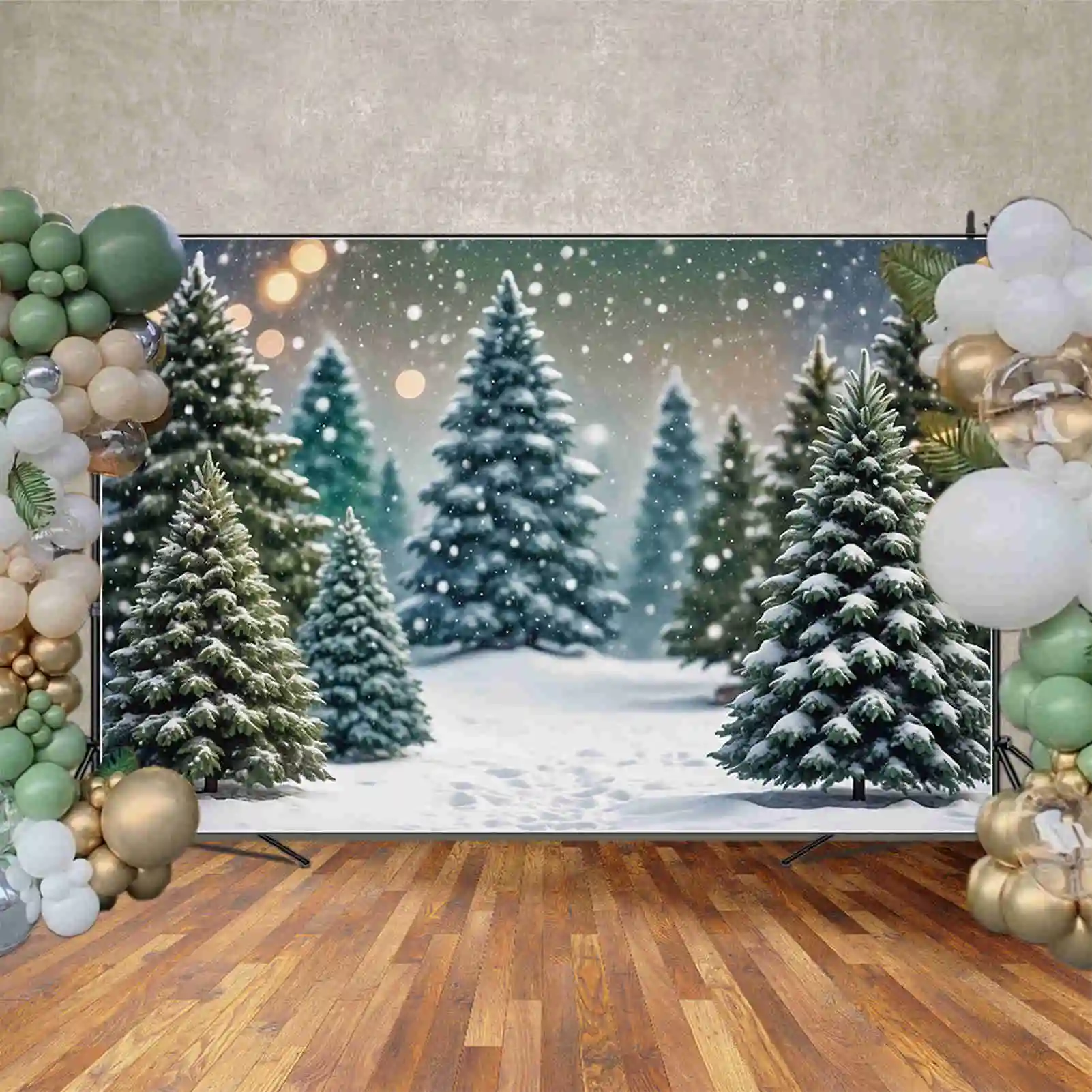 MOON.QG Winter Snow Trees Backdrops Bokeh Children Christmas Outdoor Background Custom Party Decorations Photozone Accessories