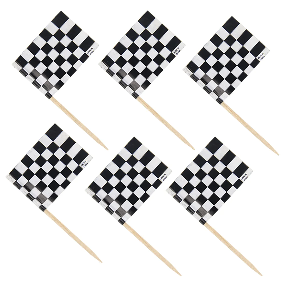 24Pcs Birthday Cake Toppers Checkered Racing Flags Decorative Cupcake Picks Dessert Cake Decoration Topper for Wedding Party