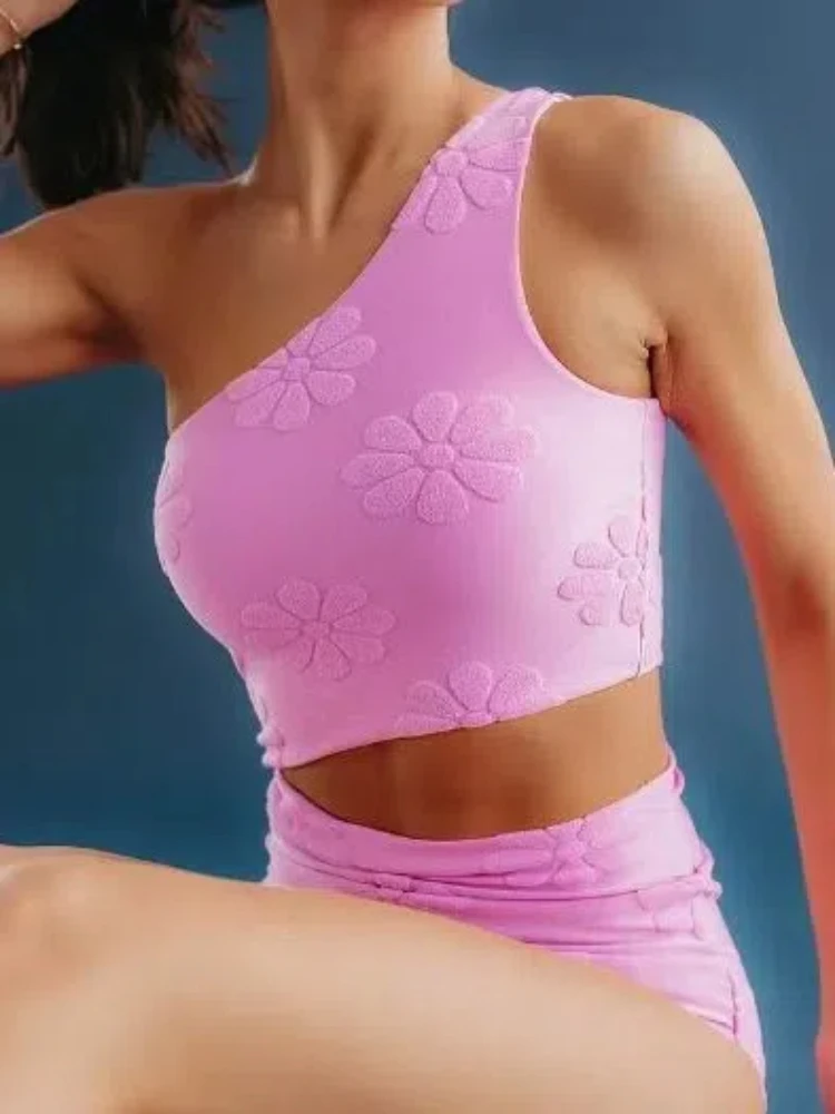 2025 Women Designer Towel Fabric Swimsuit Sexy One-Shoulder One-Piece Bathing Suit Tummy Control Summer Holiday Solid Swim Cloth