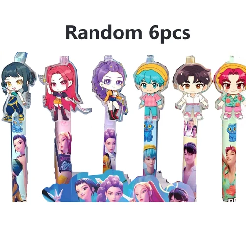 Imagen 2 del producto Bolígrafo negro KPop Demon Hunters para estudiantes, juego de dibujo de examen, figura de dibujos animados de Anime, papelería, suministros de estudio, regalo para niños, 3 uds.