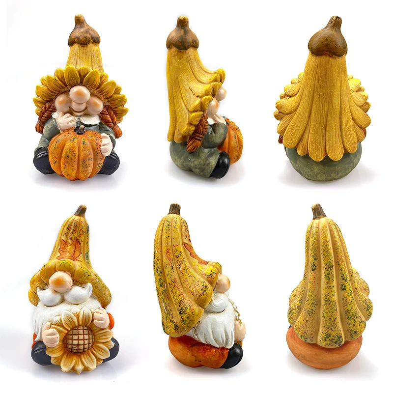 Garden Gnome Statue, Resin Gnome Figurine, Pumpkin Ornaments, Outdoor Statues, Home Decor, Fall Harvest, Thanksgiving, 2 Pack