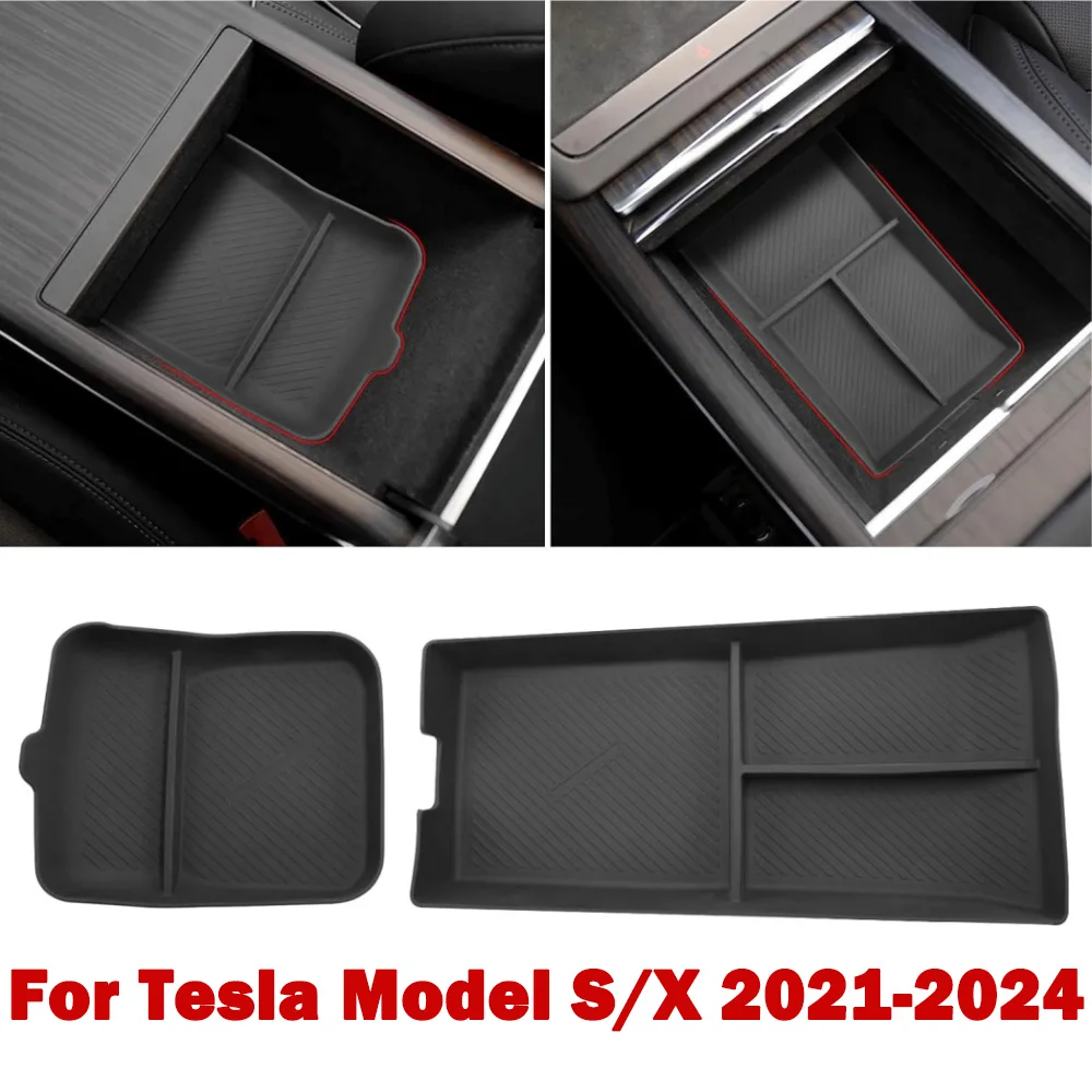 

Center Console Organizer for Tesla Model S/X 2021-2024,Silicone Console Armrest Box Lower Bottom Storage Pad Interior Accessorie