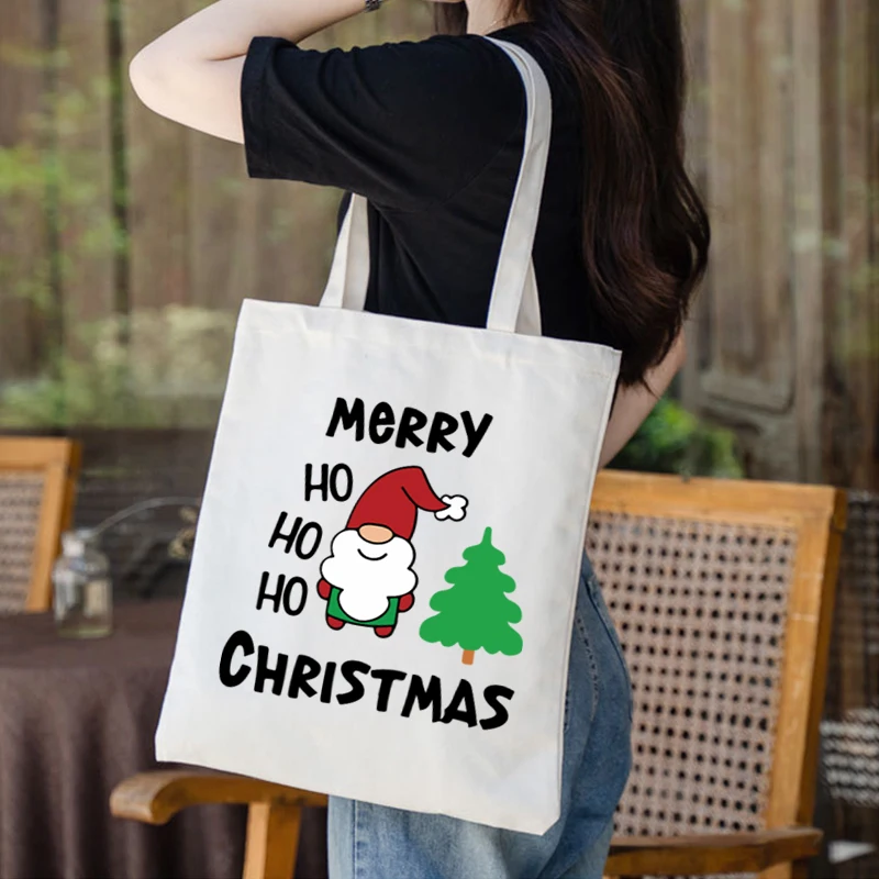 

Холщовая большая сумка с рождественским гномом на заказ - экологически чистая многоразовая сумка для покупок с логотипом для рекламы, оптовая продажа, праздничный подарок