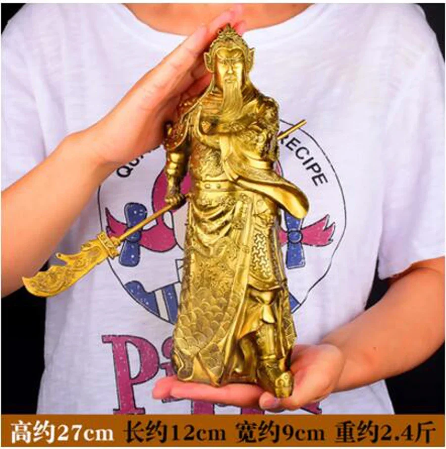 27 CM office home shop efficacious Protection Money Drawing Martial god of wealth guan gong Guandi FENG SHUI brass statue