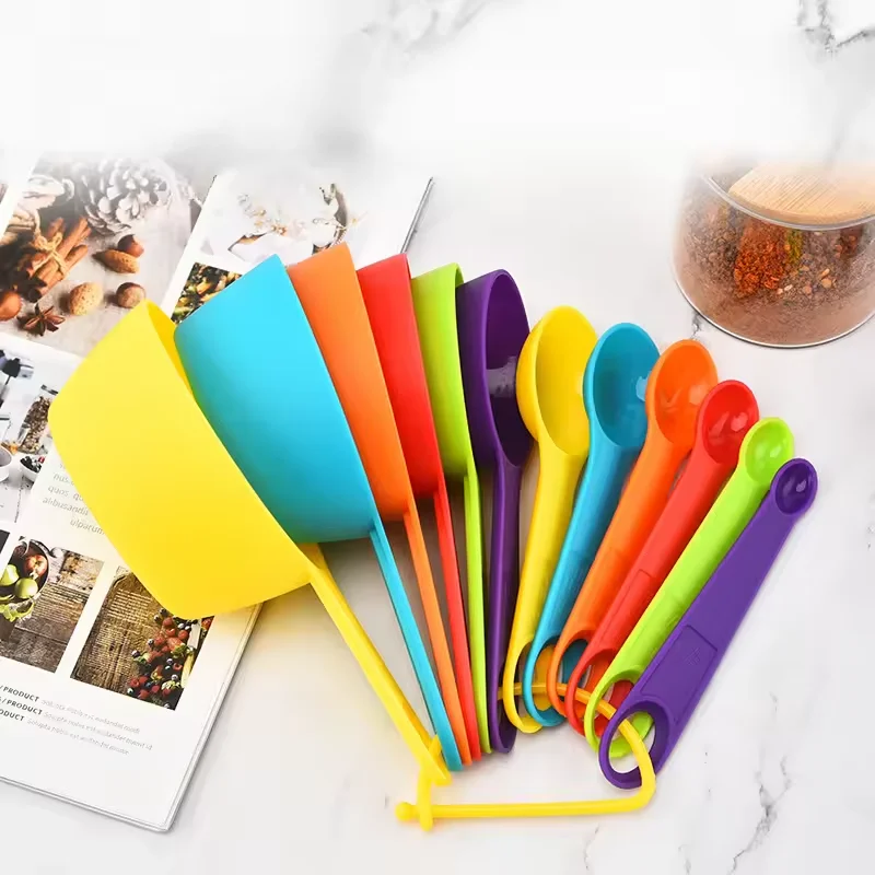 Ensemble de cuillères à mesurer en plastique avec échelle, cuillère à café et lait multifonction, outils de cuisson des aliments, tasse à cuillère, Gadgets de cuisine 6/12 pièces
