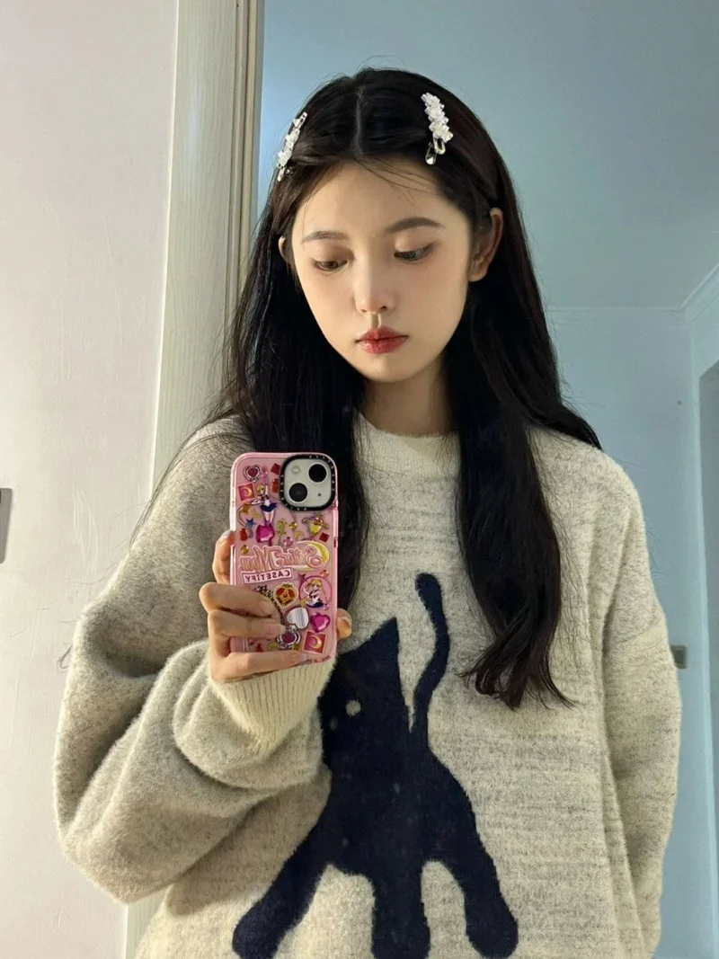 Cats Pullovers Women Loose Harajuku Elegant Sweet Cute Long Sleeve Sweaters Streetwear Pull Femme Ropa Mujer Clothing Knitted