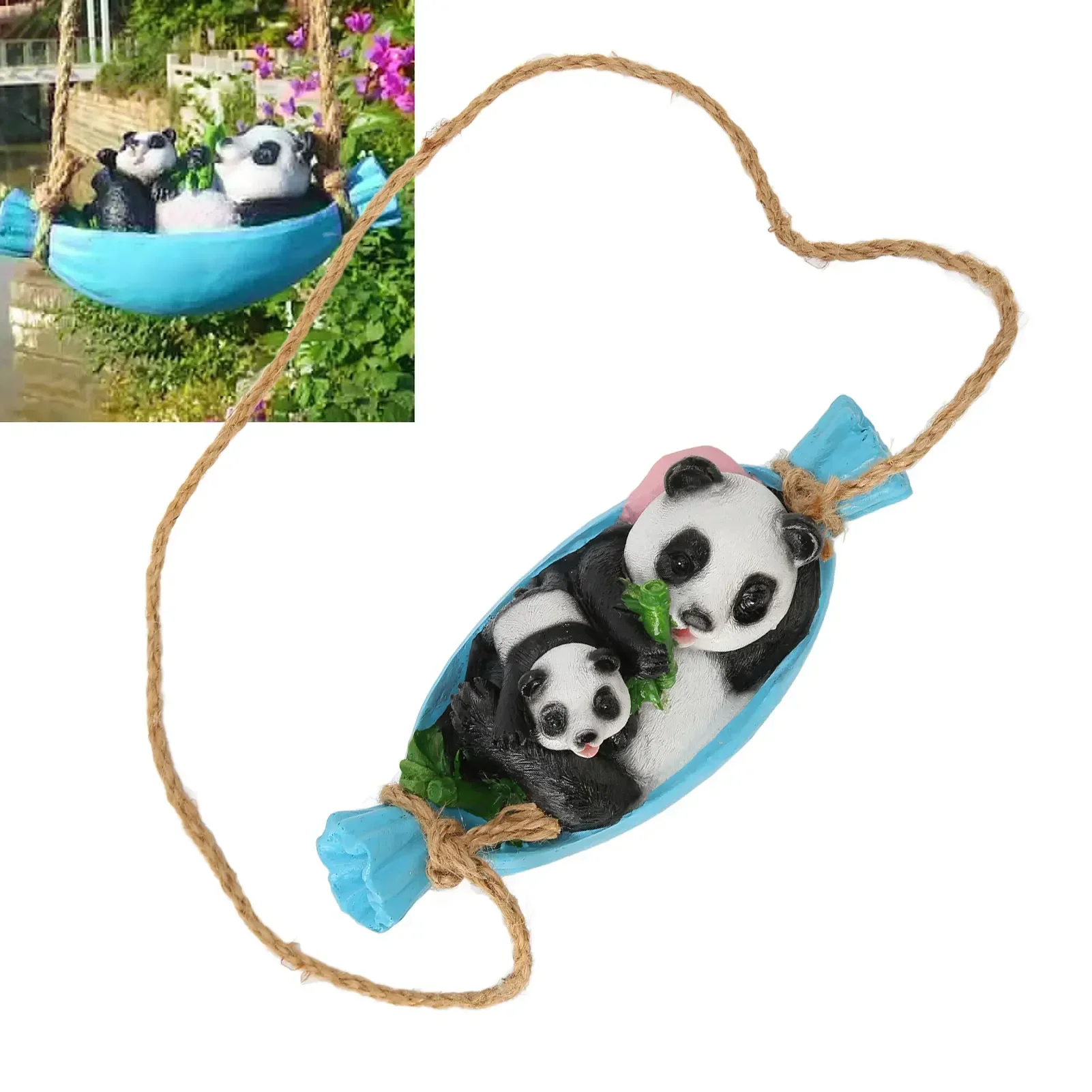 Swing Panda Statue Mother And Baby Panda Lying On The Swing Resin Garden Panda Image Swing Statue Garden Sculpture