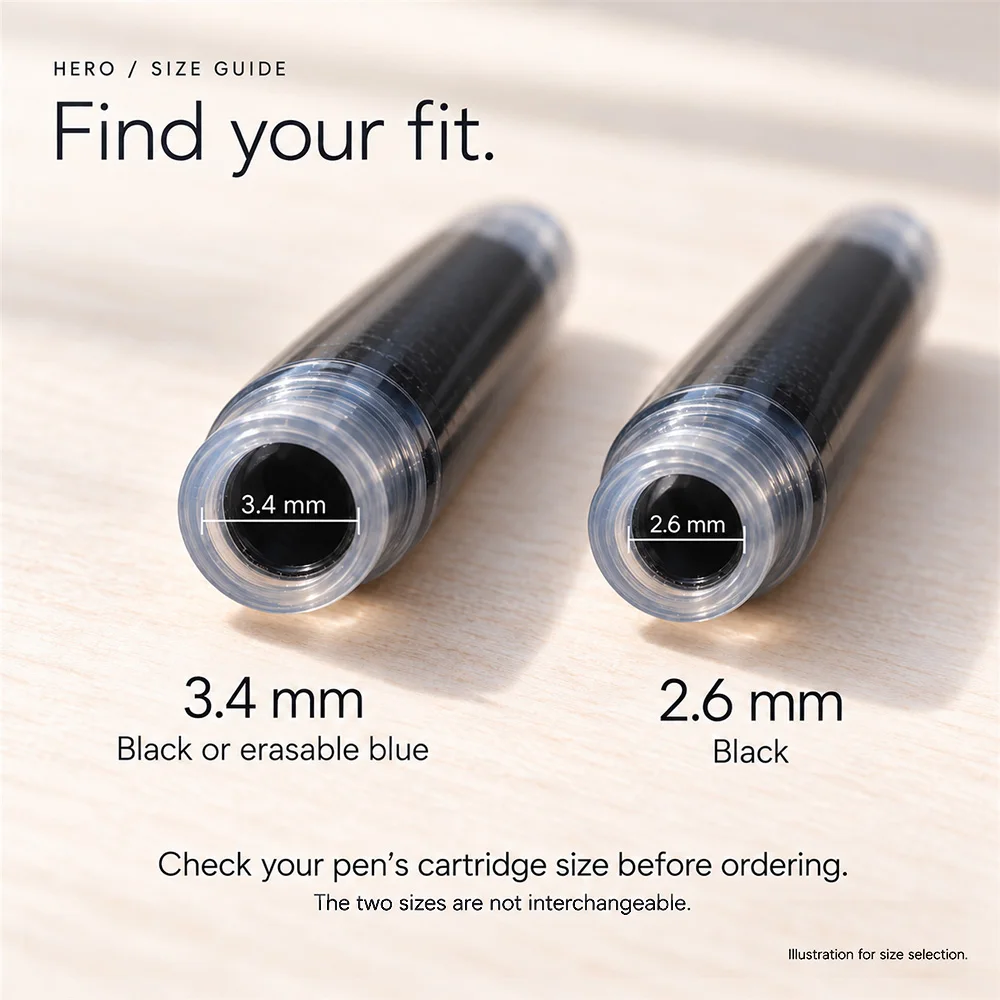 6PCS HERO Fountain Pen Ink Cartridge Universal 2.6mm 3.4mm Non-carbon Ink Sac Refill, Black or Blue Optional - view 4