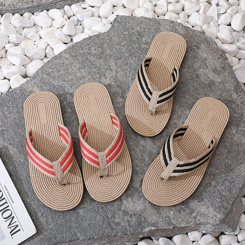 Summer Men Flip Flops Flat Sandals Outdoor Beach Shoes Man Indoor House Slides Linen Comfortable Slippers Pantuflas Hombre view 4