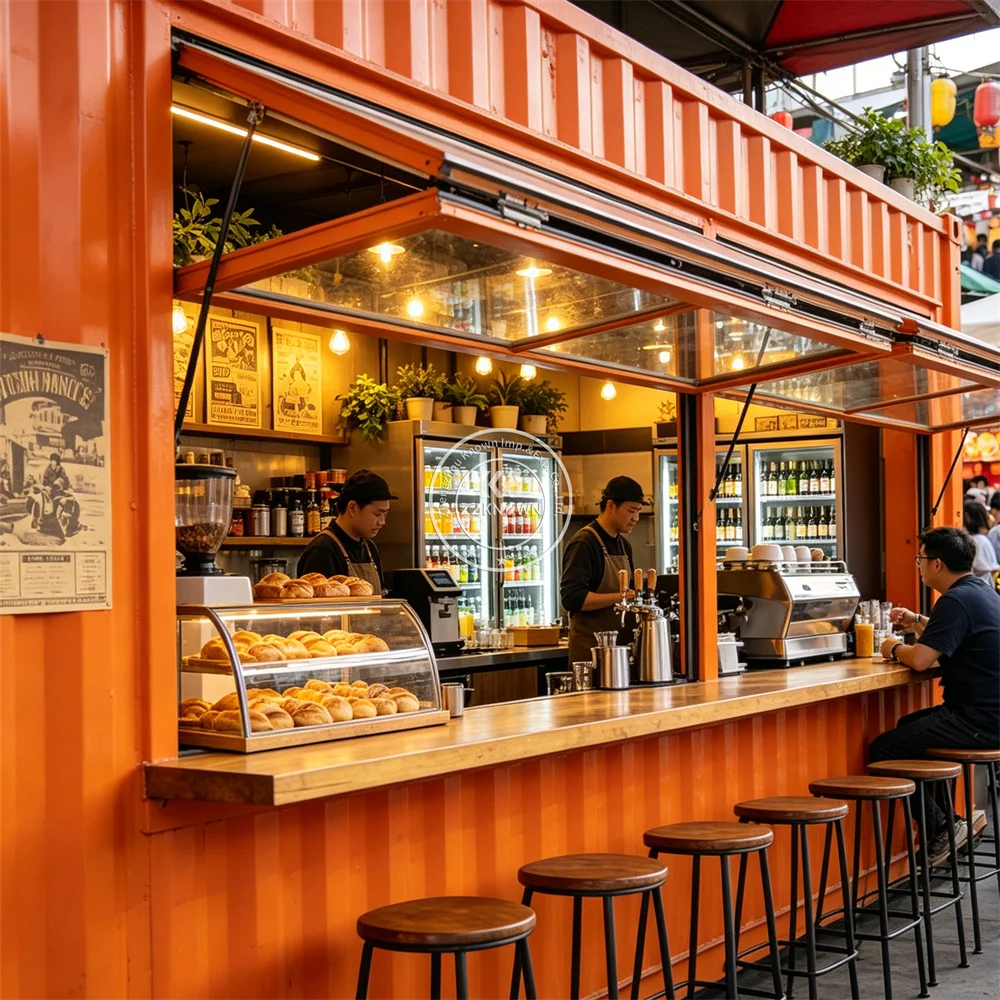 

Mobile Container Restaurant Trailer Coffee Bubble Tea Kiosk Street Food Truck Prefabricated Container Bar Fully Equipped