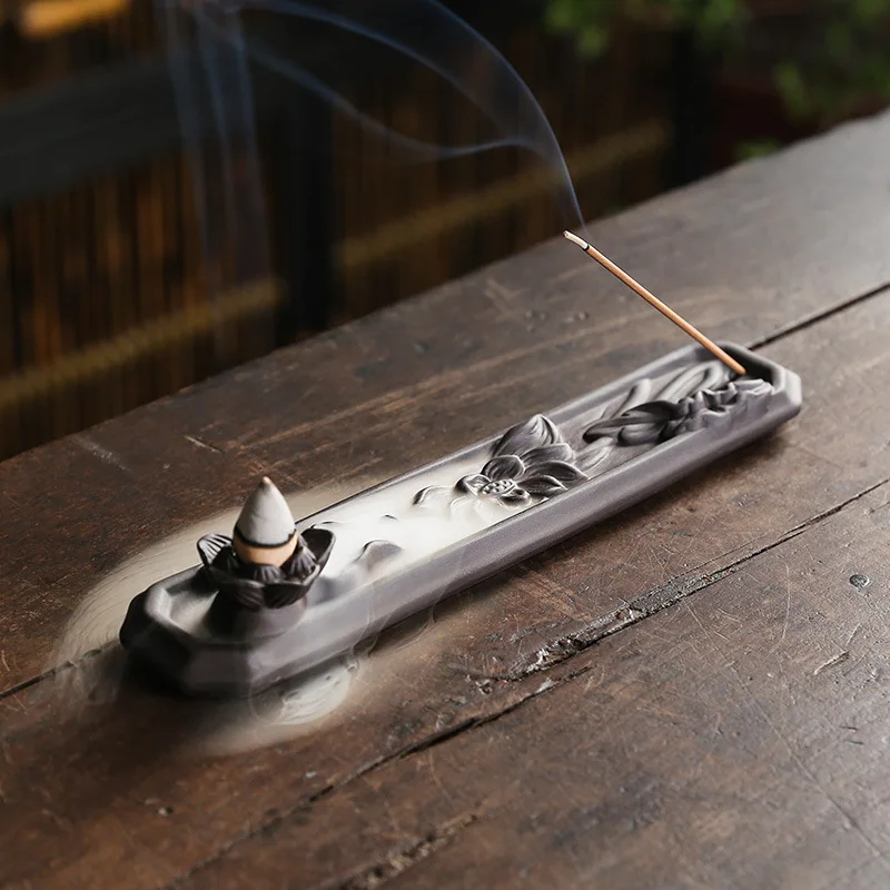 Purple Clay Backflow Incense Burner Dual-use Incense Burner Creative Lotus Leaf Mountain Water Flow Incense Holder Incense Stick