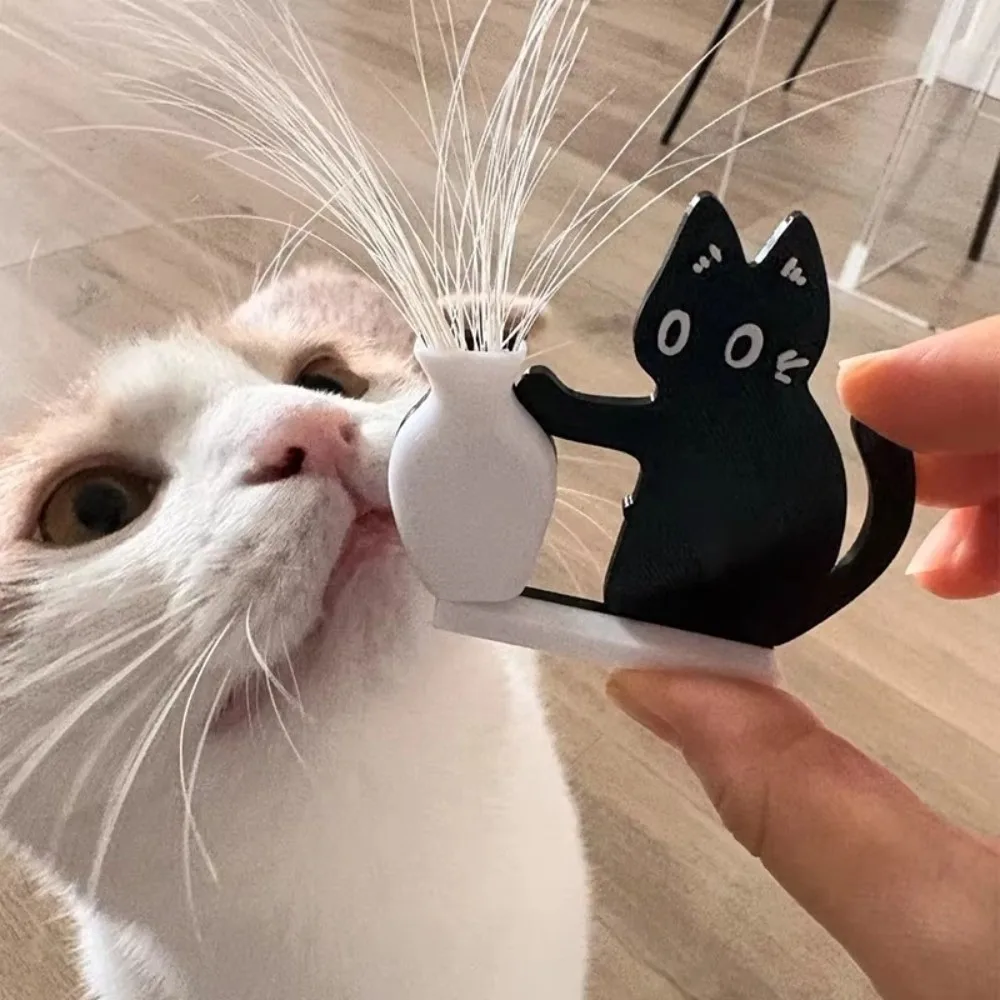 Creative Refrigerator Magnetic Black Cat Pushing Vase Decor Cat