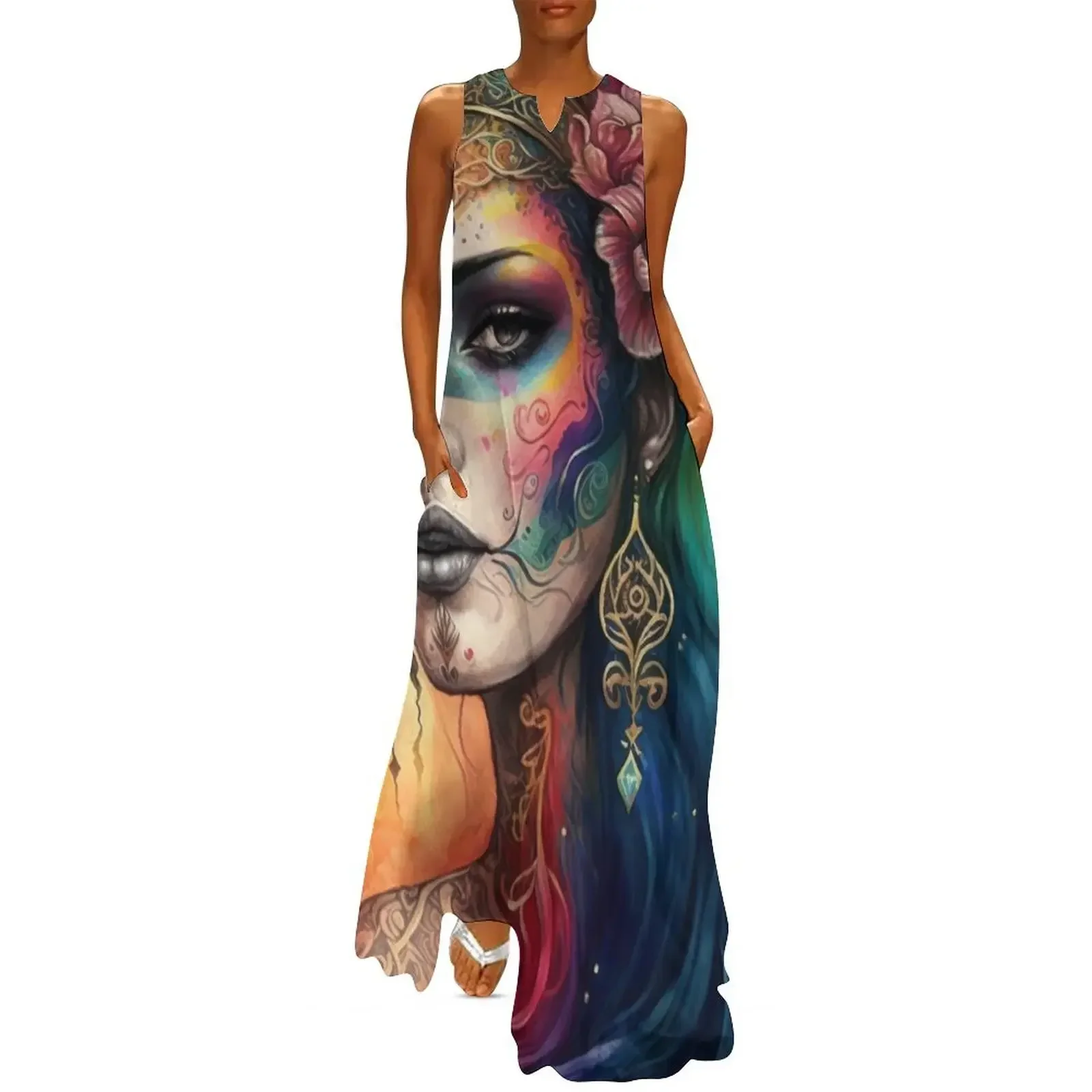 

Day of the Dead Woman, Sugar Skull Goddess Long Dress Dress vintage dresses for woman elegant and pretty women's dresses Dress