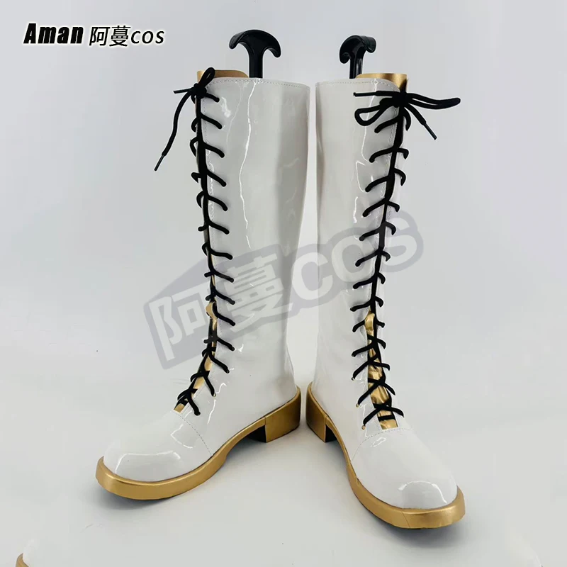 Anime kpop caçadores de demônios meninas rumi zoey mira cosplay traje sapatos branco artesanal botas de couro falso botas de alta qualidade