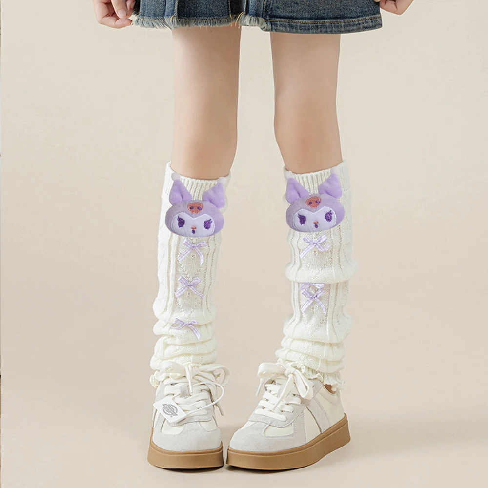 Cute Hello Kitty Kuromi Jk Lolita Leg Warmer Kids Girl\'s Autumn Knitted Foot Cover Long Socks Y2K Gothic Crochet Socks Boot Cuff
