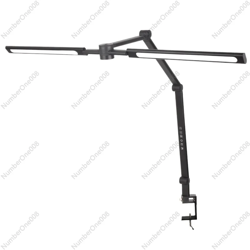 Dual-Head LED Clip Desk Lamp with Remote, Foldable Long Arm Reading Light with USB Port for Dormitory Office