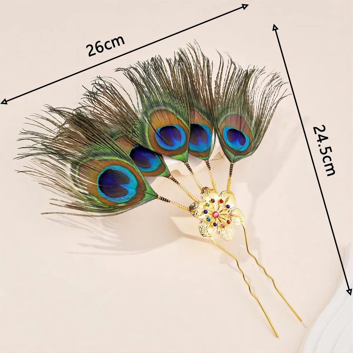 A Bohemian Peacock Feather Colored Sparkle Diamond Stage Performance Carnival Indian Travel Headdress Pin Ornament Plate Hairpin