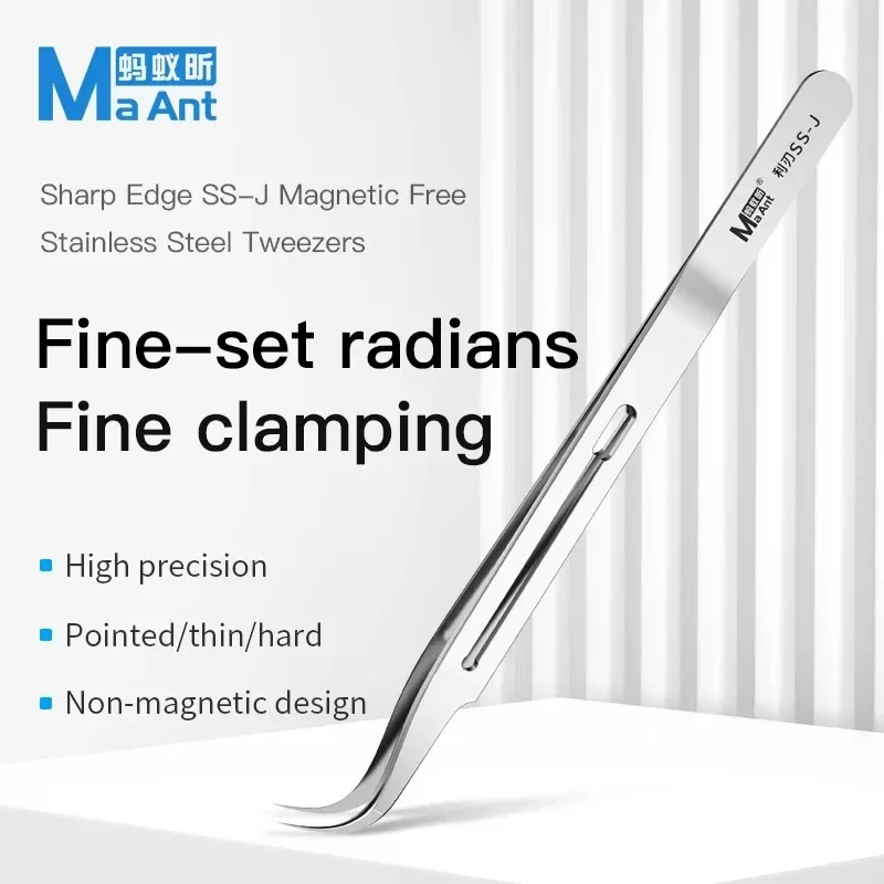 MaAnt SS-J Bent Tips Tweezers High Precision Non-Magnetic Ultra-Sharp Precision Hand Polish For PCB Board BGA Soldering Tool