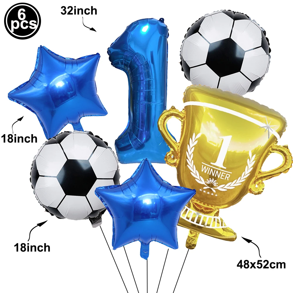 Soccer Party Balloons Set Gold Trophy Green Blue Black Red Number 0-9  Football Balloon Sports Theme Boy Birthday Party Decors view 3