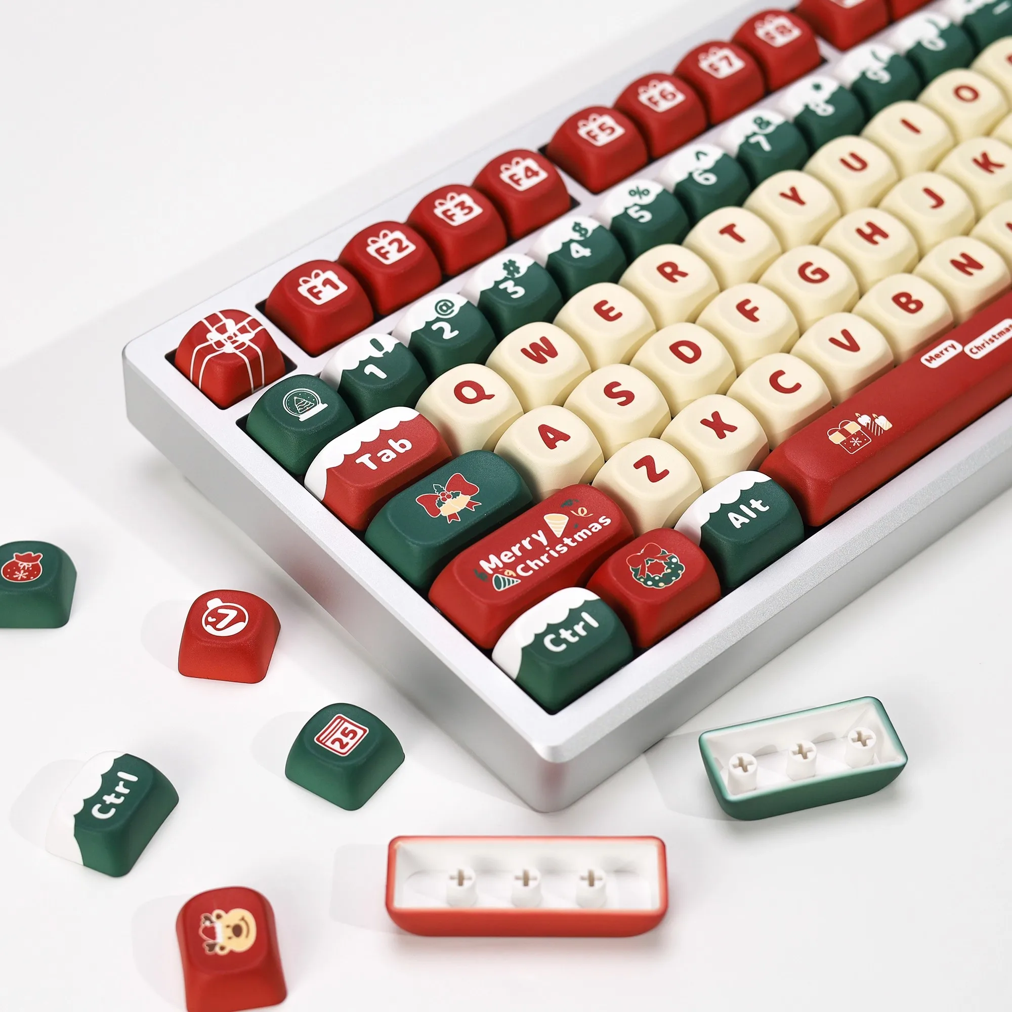koa-133キー-メリークリスマステーマキーキャップ-チェリープロファイルキーキャップ-iso-pbt昇華印刷-mxスイッチ対応-diyレイアウト-メカニカルキーボード用
