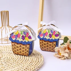 10Pcs Creative Oil Painting Flower Basket Shape Candy Boxes Gift Packings Boxes for Wedding Birthday Baaby Shower Party Decor