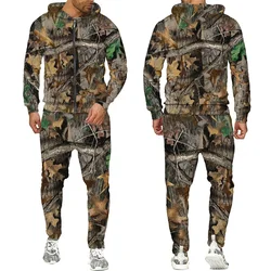 Autunno e inverno foglie d'acero Camouflage 3D Zipper tute uomo pesca all'aperto campeggio caccia set abiti Streetwear Unisex