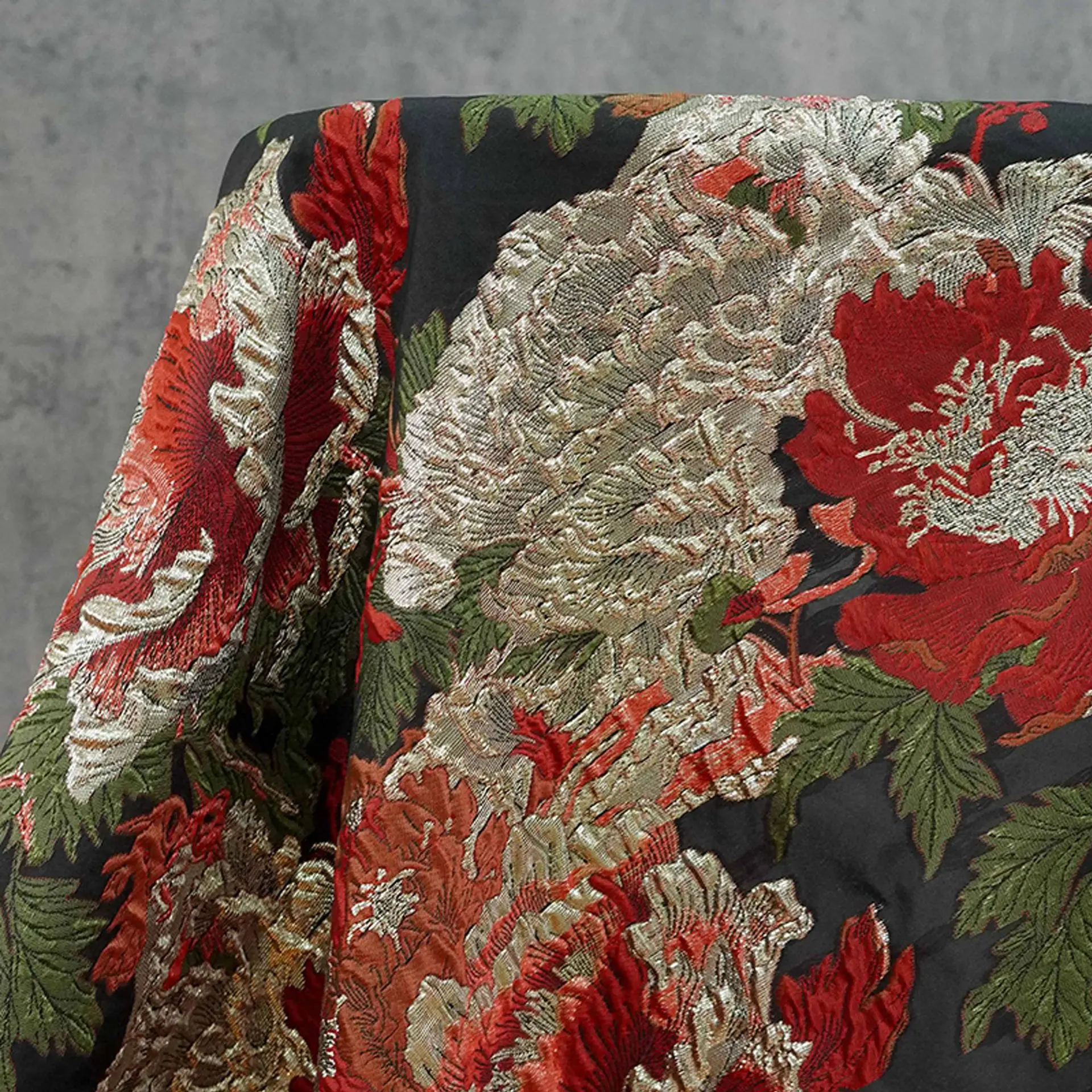 Slightly Transparent 3D Embossed Floral Gold Silk Jacquard Fabric Retro Evening Dress Coat Decorative Sewing Fabric