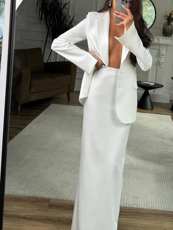 

Модный готовый комплект из двух предметов для поездок на работу, юбка с высокой талией, длинная женская осенняя одежда на пуговицах, Profional Chic Sle