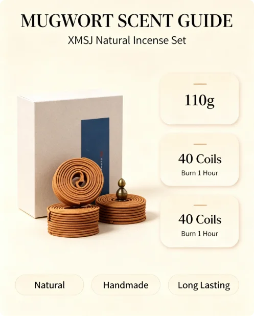 Hot Trending Mugwort Incense Coil,  Natural Herb Wood Coils, 110g About 40 Coils, 1 Hour Burn for Home Meditation Yoga