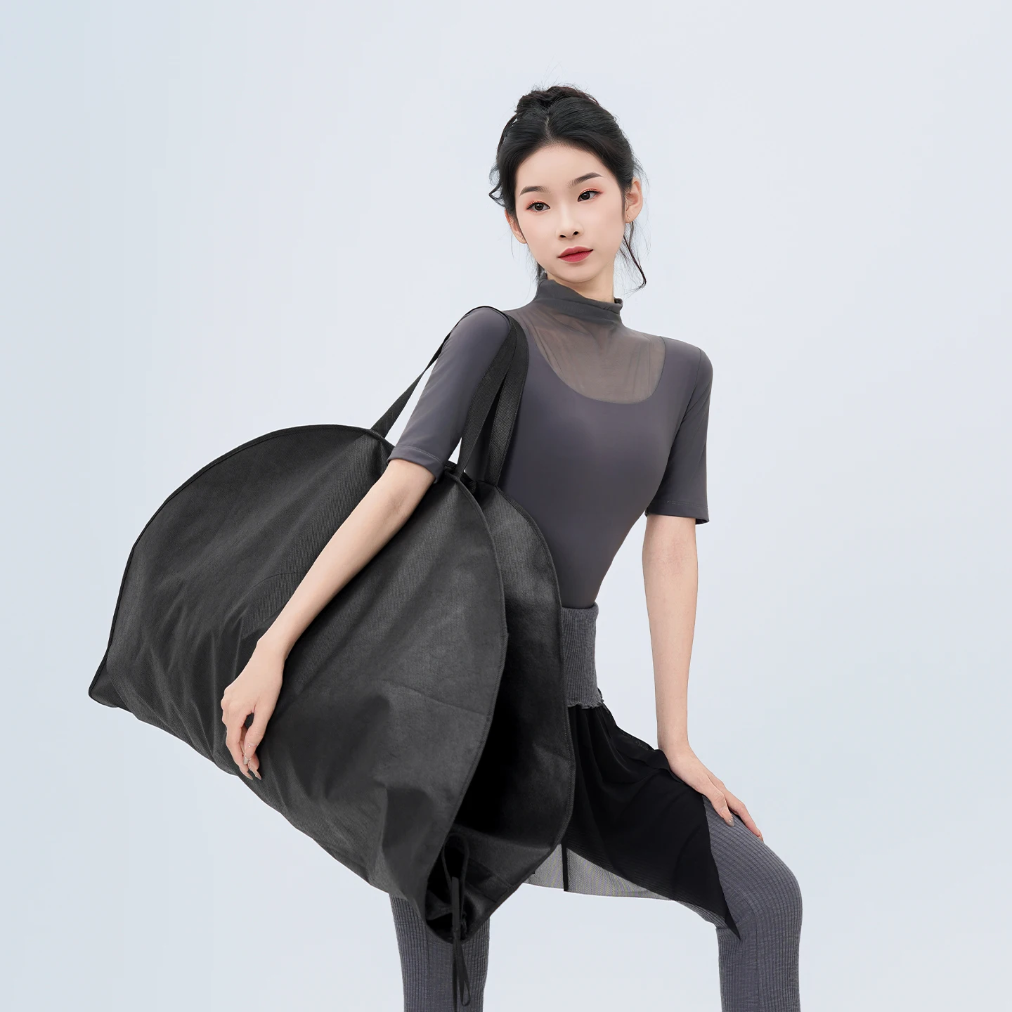 حقيبة تخزين بسحاب أسود للباليه توتو غير منسوجة حقيبة يد مقاومة للماء لأداء الرقص توتو التنانير عربات التي تجرها الدواب حقيبة