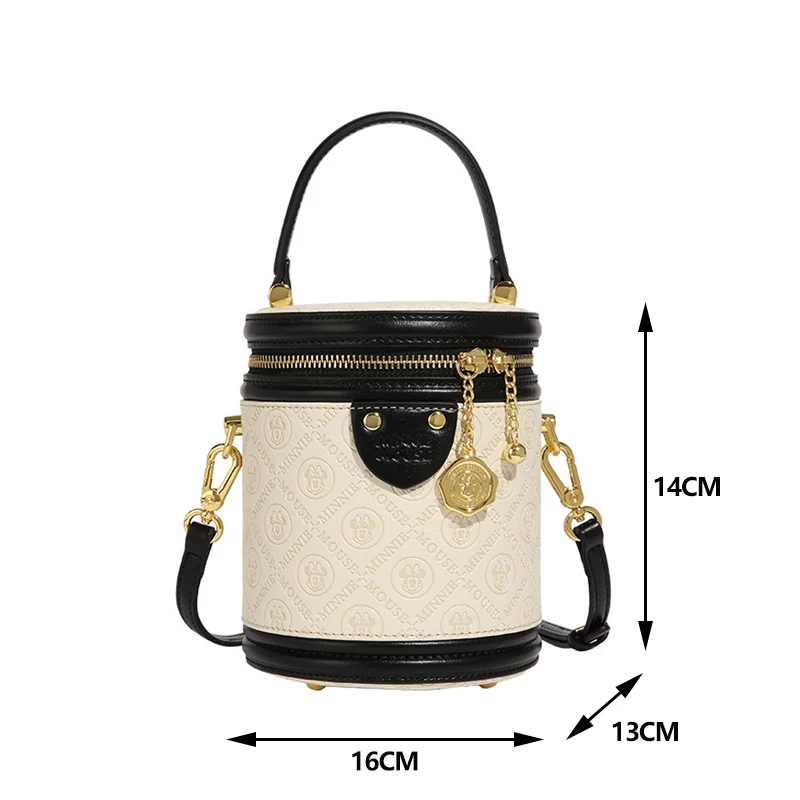 Disney Minnie Mouse Retro Modern Bucket Bag Fashionable Women Handbag PU Leather Crossbody Bag Brand High-end Bag