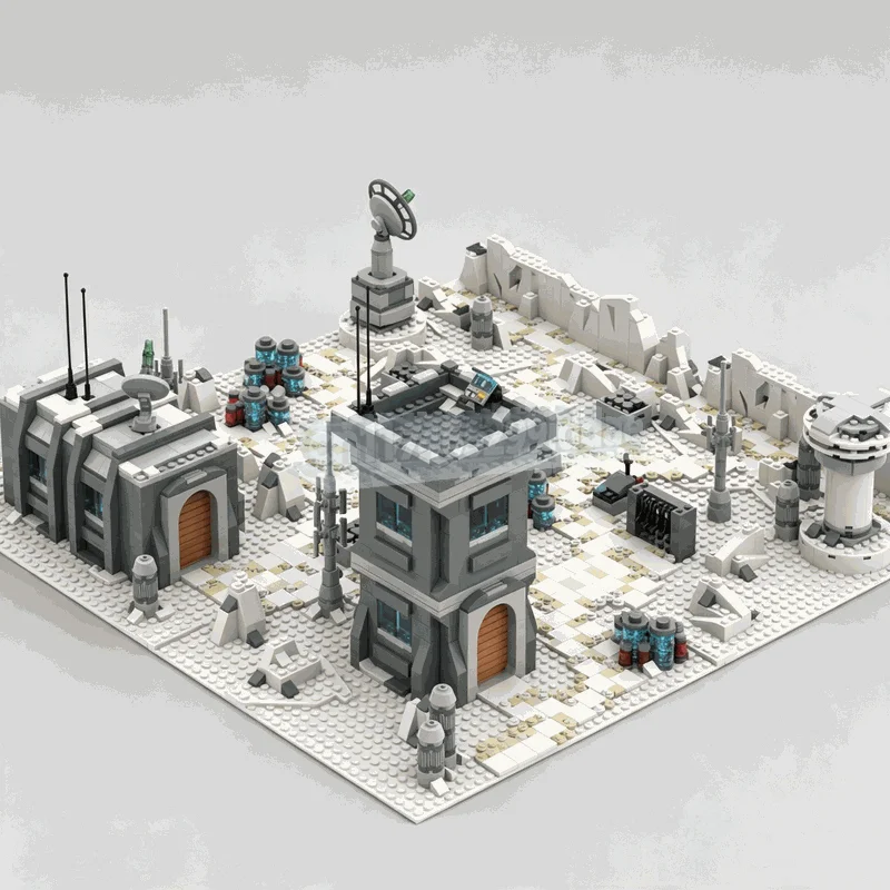 2185PCS Ice Planet Battle Base Snow Fortress Model Custom Puzzle Creative Assembly Building Block Sci-Fi Display Collection Gift