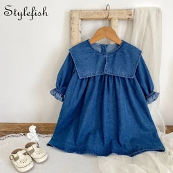 Autumn new 0-3 year old baby clothes girl baby denim clothes sisters clothes cute wear large lapel dress