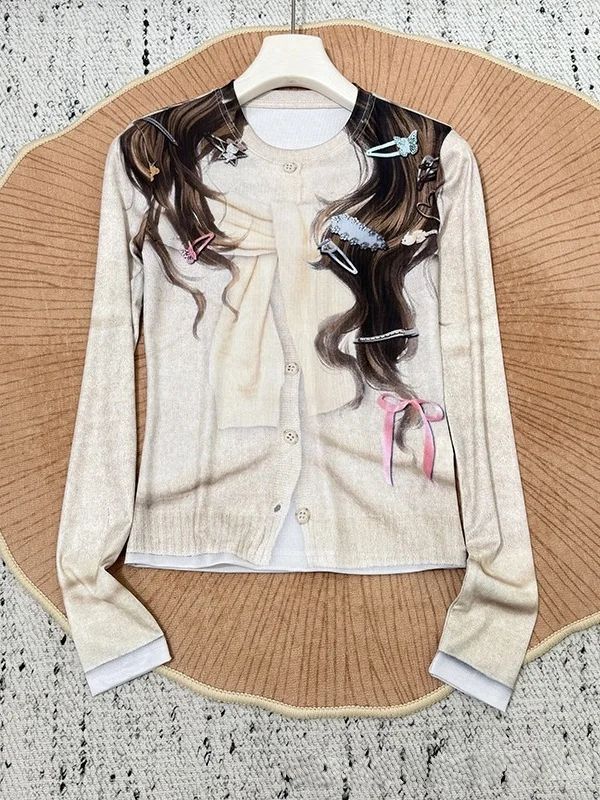 Fashionable 3D Printed Long Sleeve T-Shirt Women's Slim Fit round Neck Casual Style Top Trendy Autumn Wear for Young Women