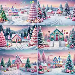 MOON.QG 2025 Christmas Village Home Decoration Photography Backdrop Winter Farm Large Big Tree Studio Background Xmas Back Drop