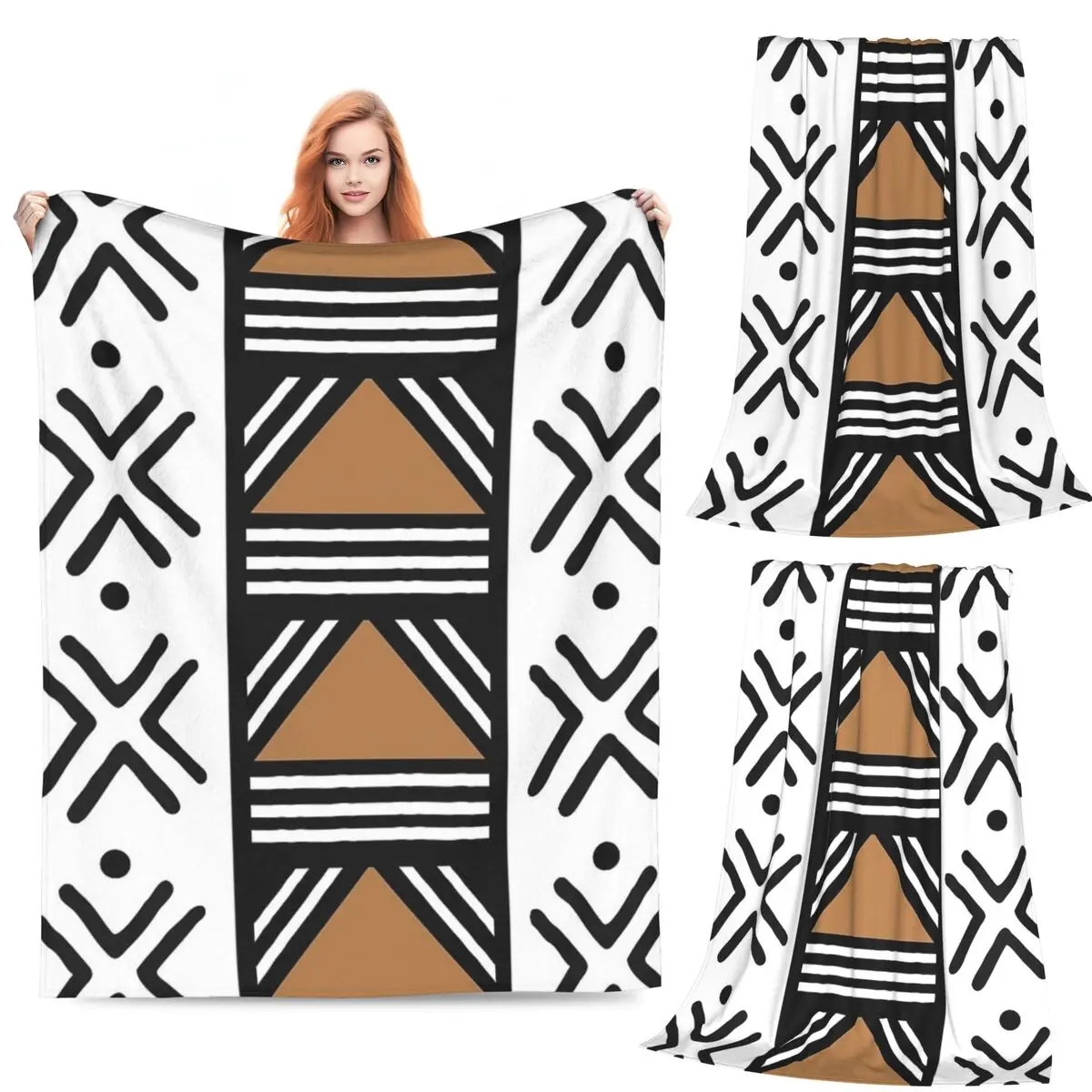 

African Tribal Bogolan Pattern Blanket Fleece Sofa Portable Throw Blankets for Couch Bedding Outdoor Throws Bedspread Quilt