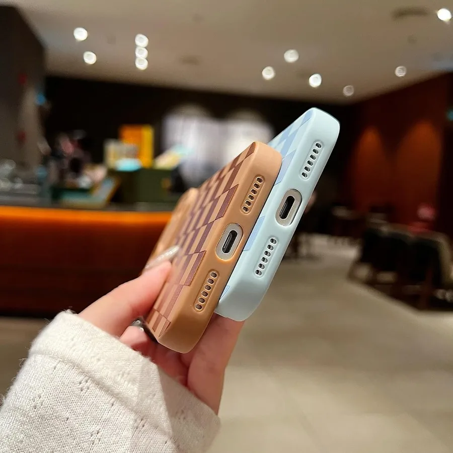 تصميم لطيف بنمط مربعات للفتيات والنساء، جراب واقٍ مقاوم للصدمات من السيليكون الناعم متوافق مع هاتف iPhone 17 Pro Green Colo #6