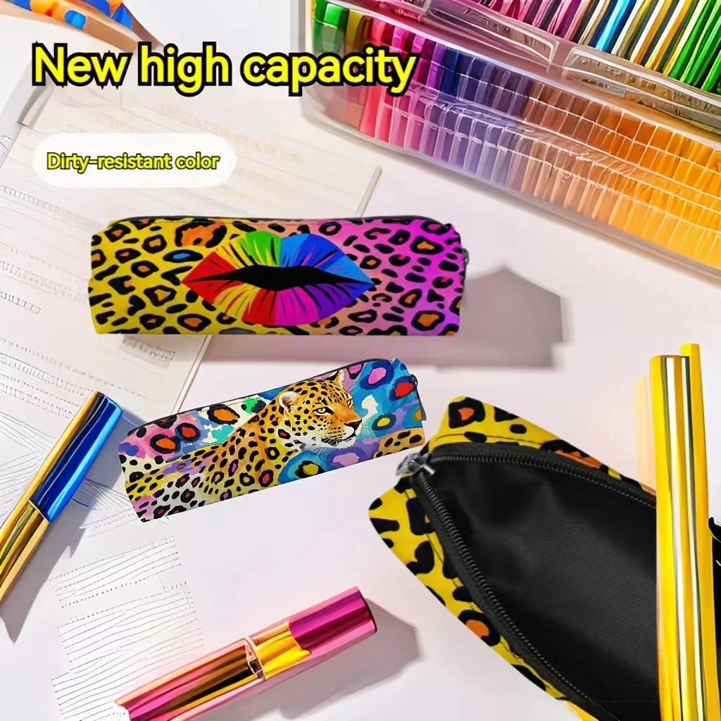 2/6 Piece Set with Random Styles, Leopard Print Pencil Case, Colorful Leopard Print Large-Capacity Makeup Bag, Large Coin Purse, Toiletry Storage Bag, Women's Evening Bag