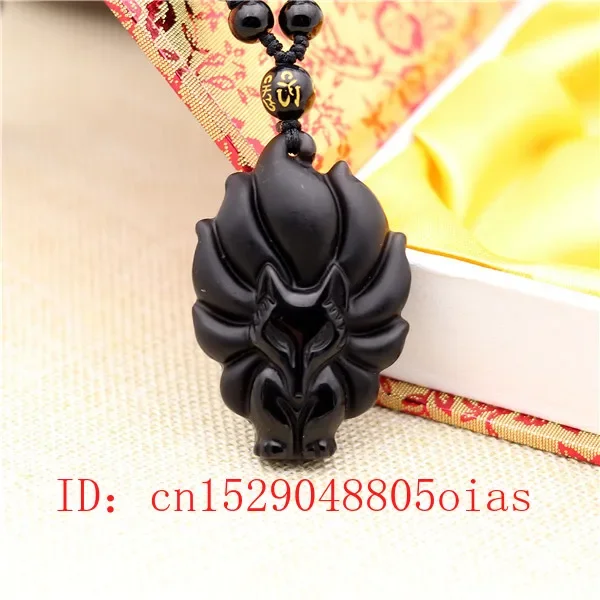 Drop Shipping Black Obsidian Nine-tailed Fox Necklace Pendant Chinese Men's Jewelry Women's Jewelry Amulet Sweater Chain