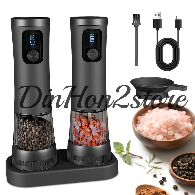 Electric Pepper Grinder Adjustable Coarseness - Automatic Salt Mill for Sea Salt Peppercorns - Portable Spice Jar for Kitchen