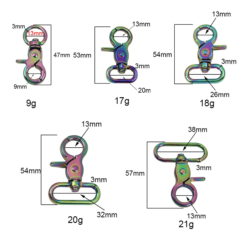 10-50-100pcs 13-20-26-32-38mm Rainbow Keychain Metal Round Eye Swivel Snap Lobster Clasp Hook Buckle Accessories