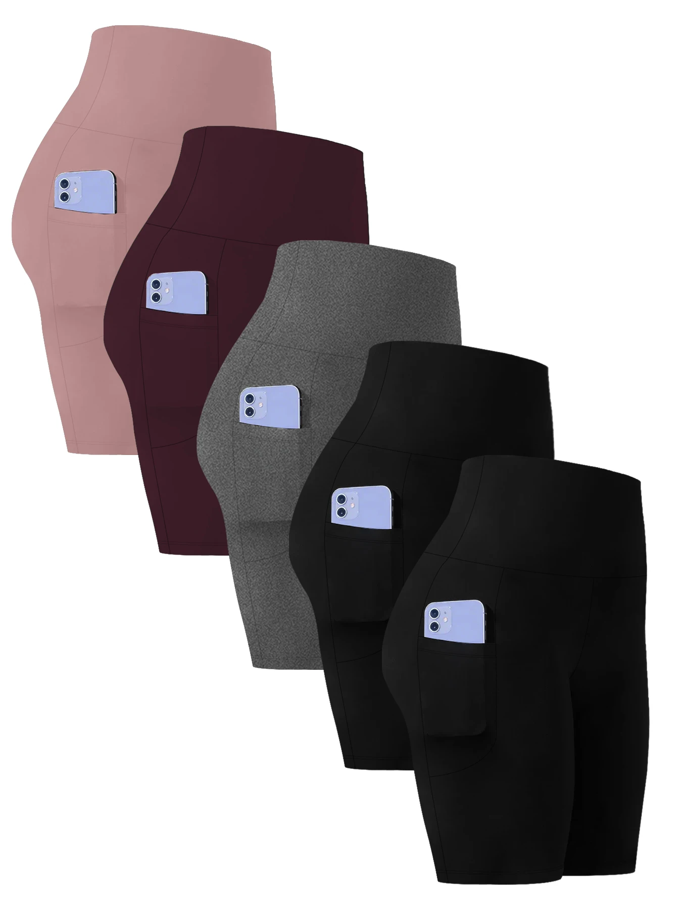 

5 pack Super Soft Yoga Shorts for Women High Waisted Biker Shorts Pockets Tummy Control No See Through
